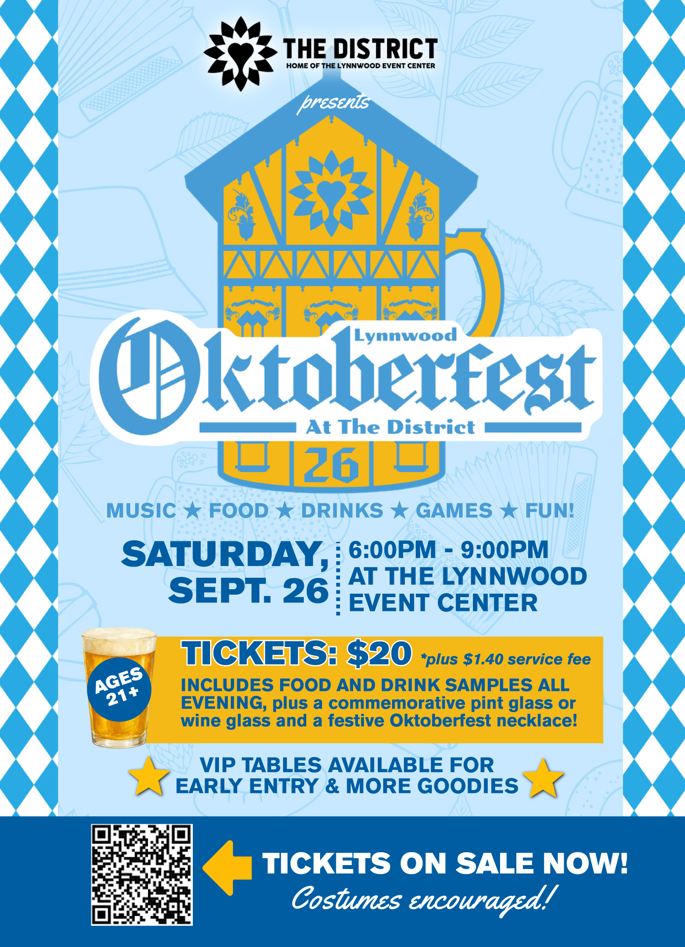 Blue and white checkered Oktoberfest logo